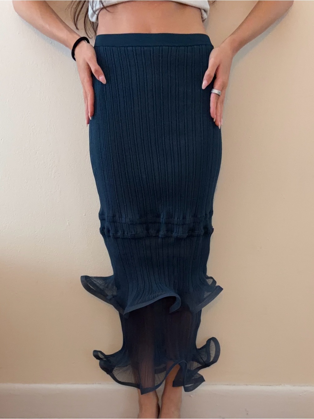 Jonathan Simkhai Deep Teal Ruffle-Hem Midi Skirt - Picture 3 of 3